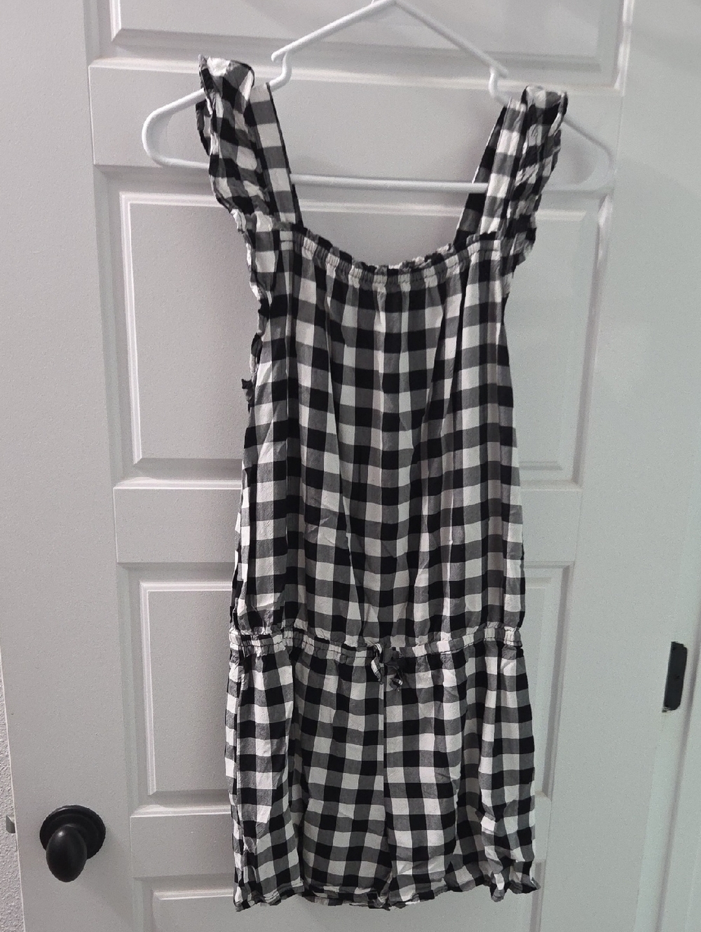 Girl's Black and White Gingham Romper
